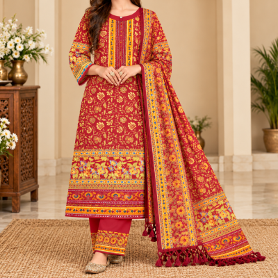 Premium Cotton Block and Digital Print Three-Piece Set